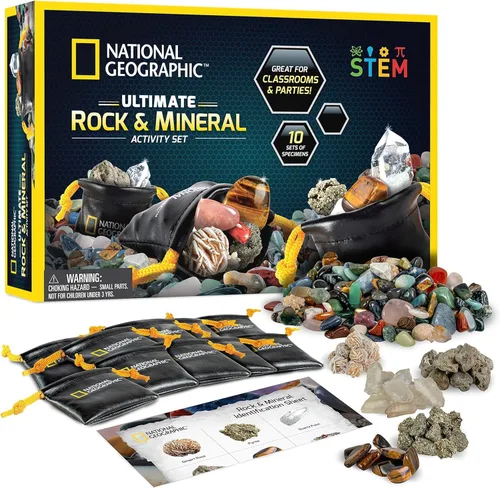 Kit de colección de rocas de National Geographic para niños – 1.25 lb. Rocas, minerales y piedras preciosas surtidas y 50 rocas y minerales geniales