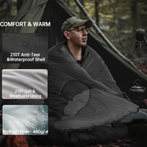 Miniatura 4 de BISINNA Saco de dormir de invierno de 0 grados (480GSM) para adultos, saco de dormir para acampar en clima frío, cómodo, cálido, portátil