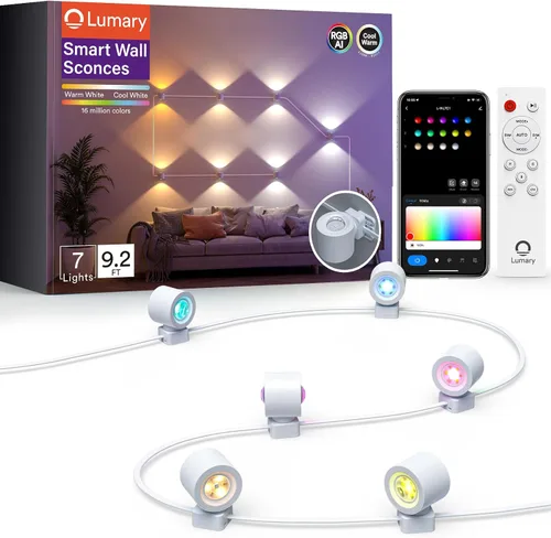 Lumary - Apliques de pared inteligentes, RGBAI LED para pared, funciona con Alexa, luces inteligentes WiFi para decoración de habitaciones, lámpara