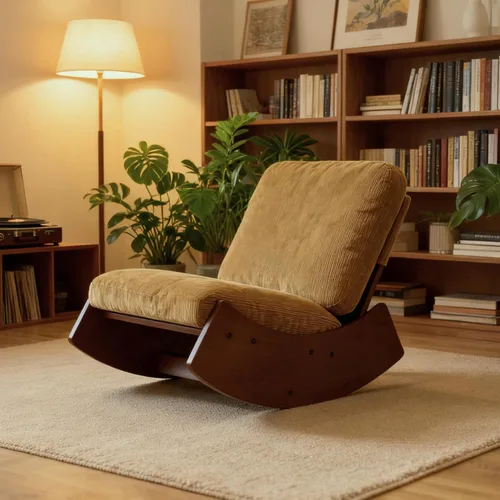 HAZO Mecedora para cuarto de bebé, tapizada de tela de pana, con respaldo alto, mecedora, cómoda silla auxiliar individual para sala de estar, Canela