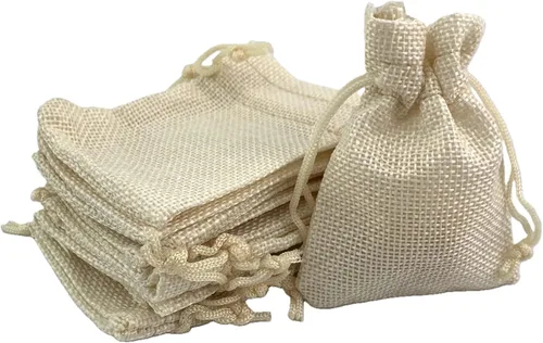 Miniatura 12 de Palmhomee Paquete de 20 bolsas de regalo de arpillera con cordón, bolsas de joyería de lino, bolsas de yute de boda para joyas y bolsas