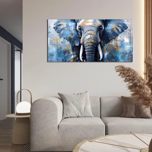 Miniatura 5 de ENTANUB Arte de pared de elefante para sala de estar, lienzo de animales para decoración de pared para dormitorio, diseño de imagen azul, tamaño 20