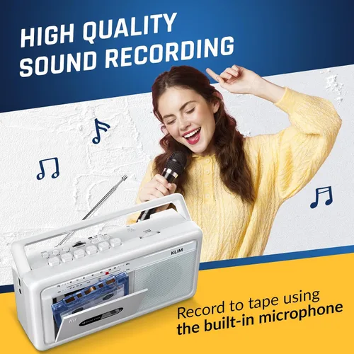 Miniatura 8 de KLIM Reproductor de casetes portátil y grabadora de cinta, Boombox con radio AM/FM, USB, Bluetooth, altavoz y conector para auriculares, funciona