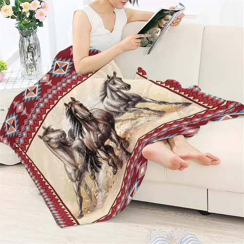 Miniatura 3 de CLOHOMIN Manta de animales de caballo nativo americano para cama, sofá, viajes, azteca, navajo, silla de montar del suroeste, manta de felpa
