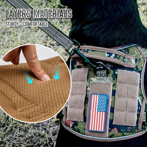 Miniatura 19 de Arnés táctico para perros medianos y grandes, verde, ajustable, sin tirones, con asa, chaleco reflectante resistente, talla L Verde militar