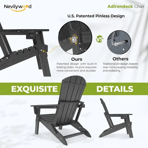 Miniatura 6 de nevilywood Silla Adirondack plegable – Respaldo ergonómico extendido, portavasos – Fácil montaje – Plástico HDPE duradero, resistente a