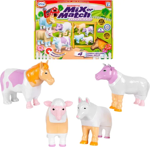 POPULAR PLAYTHINGS Animales magnéticos para niños pequeños de 1 a 3 años, mezcla o combina juguetes de animales, juego de 4 regalos para niños,