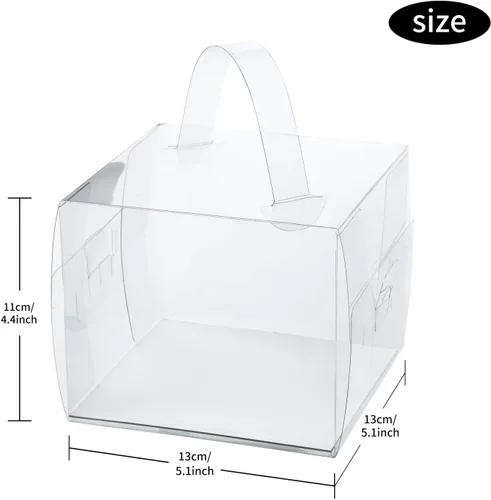 Miniatura 2 de BURLIHOME 25 cajas transparentes para pasteles, cajas de panadería de 5 x 5 x 4 pulgadas con asa, cajas de recuerdo de fiesta ideales para pasteles