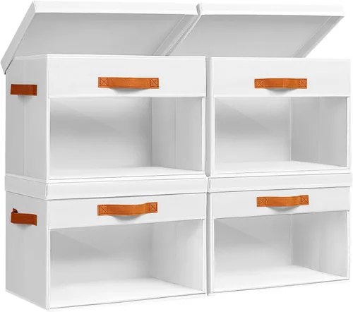 Miniatura 25 de Homsorout Contenedores de almacenamiento grandes con tapas, paquete de 3 organizadores decorativos plegables con ventanas y asas transparentes