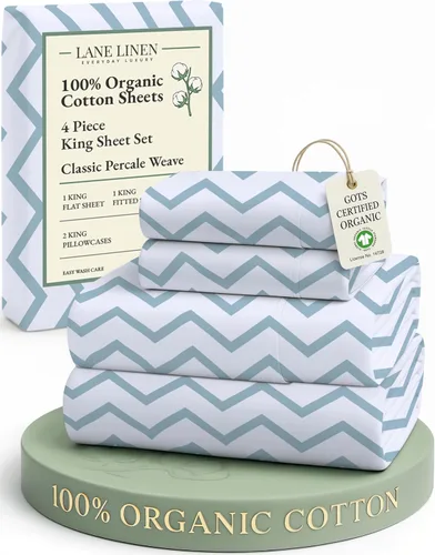 Miniatura 61 de LANE LINEN Sábanas 100% algodón orgánico para cama tamaño King, sábanas de percal suave, transpirables, de lujo, estilo hotelero, lavables a 09