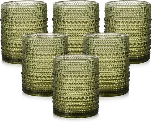 Miniatura 18 de ZMOWIPDL Juego de vasos de vidrio vintage de 6 vasos de vidrio de hobnail de 15 onzas, vaso de agua azul en relieve, para cerveza, cóctel, whisky