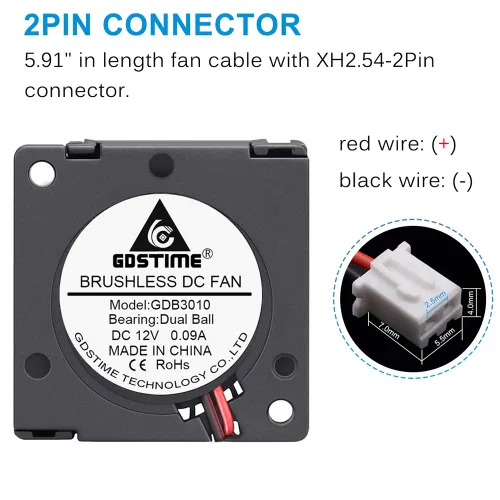 Miniatura 4 de GDSTIME Paquete de 2 mini ventilador de enfriamiento sin escobillas de 1.181 in x 1.181 in x 0.394 in 12 V con rodamiento de bolas dual