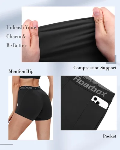 Miniatura 4 de Roadbox Pantalones cortos de compresión de elastano para mujer, pantalones cortos de voleibol de 3"5" con bolsillosin bolsillo, secado rápido