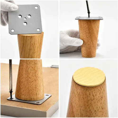 Miniatura 7 de Juego de 4 patas cónicas de madera para muebles, 4 pulgadas, redondas, sólidas, de mediados de siglo, patas de repuesto para sofá, aparador, Redondo
