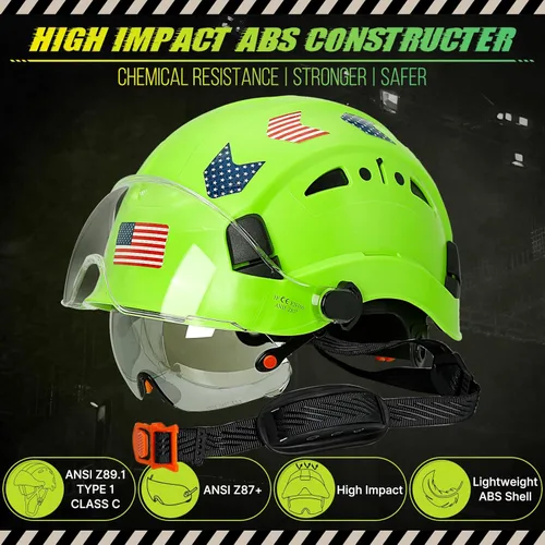 Miniatura 2 de Construction Hard Hats with Clear and Tinted Visor - OSHA Approved ANSI Z89.1 Dual Eye Protection Black Hard Hat with Chin Straps for Men Sombrero