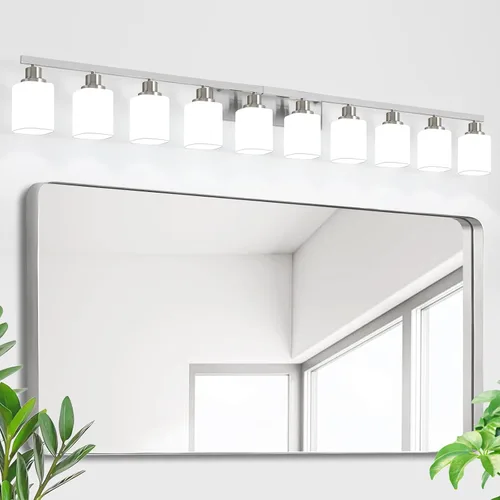Miniatura 26 de Juego de 2 apliques de pared para baño, lámpara de tocador de baño negra, apliques de pared modernos para interiores con vidrio esmerilado cuadrado