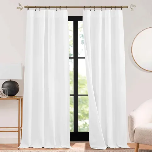 RYB HOME 3 en 1 insonorizadas - oscurecedoras - cortinas de lino con aislamiento, cortinas de ahorro de energía con bloqueo de ruido para Lino blanco