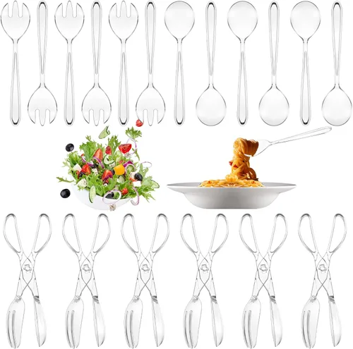 Miniatura 8 de Juego de 18 utensilios de plástico desechables de 9 pulgadas, incluye cucharas, tenedores de servir, pinzas para cumpleaños, bodas, fiestas, bufé