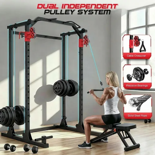 Miniatura 2 de OPPSDECOR Power Cage, 2000LBS Squat Rack with Dual Pulley Cable Crossover System, Multifunctional Power Rack with More Training Attachments for Home