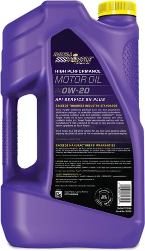 Miniatura 2 de Royal Purple - Aceite de motor sintético ROY51020 de alto rendimiento SAE 0W-20 con licencia API, 5/4 de galón.