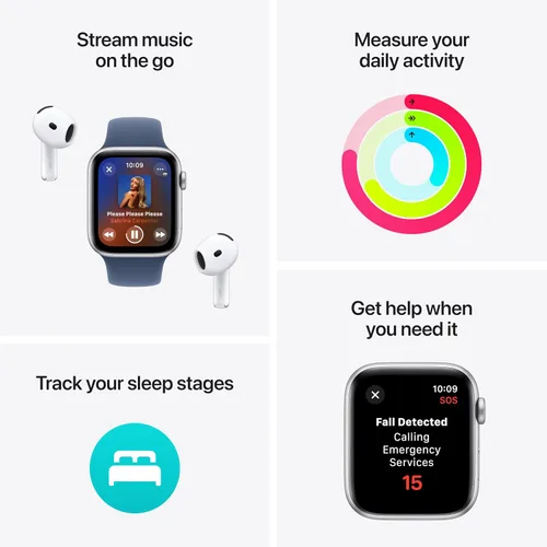 Miniatura 3 de Apple Watch SE (2.ª generación) [GPS 1.575 in] Smartwatch con caja de aluminio plateado con bucle deportivo azul invierno. Monitor de fitness