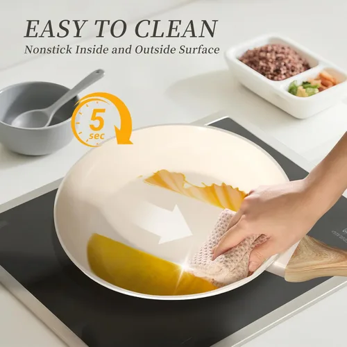Miniatura 7 de FELAMP Juego de utensilios de cocina antiadherentes de cerámica saludable, 7 piezas PFOA/PFOS/sin toxinas para inducción y todas las estufas, apto