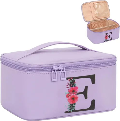 Miniatura 33 de OCHEAL Bolsa de maquillaje personalizada, bolsa de maquillaje beige para mujer, kit de aseo de viaje con monograma, organizador de cosméticos listo