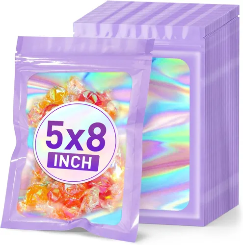 Miniatura 17 de ANZNKU 50 piezas 7 cm x 23 cm Bolsas holográficas para bolígrafos Bolsas de embalaje para bolígrafos Bolsa resellable a prueba de olores