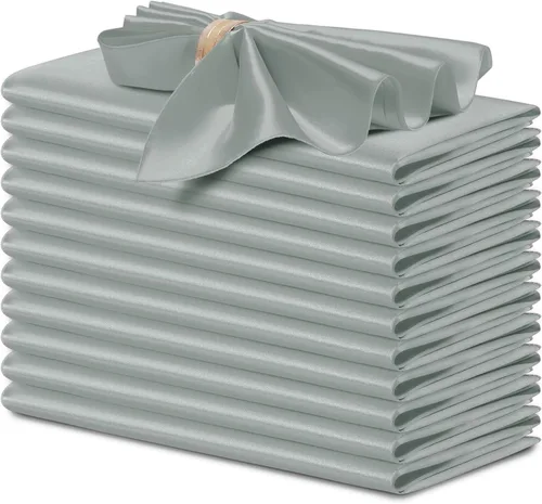 Miniatura 32 de P Pothuiny 12 servilletas de satén de color beige sedoso de 17 x 17 pulgadas, servilletas cuadradas lisas de tela de satén, servilletas de mesa