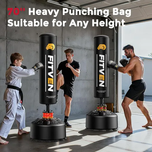 Miniatura 12 de FITVEN - Bolsa de boxeo independiente con guantes de boxeo, bolsa de boxeo pesada con base de ventosa - Bolsa de kickboxing para hombres