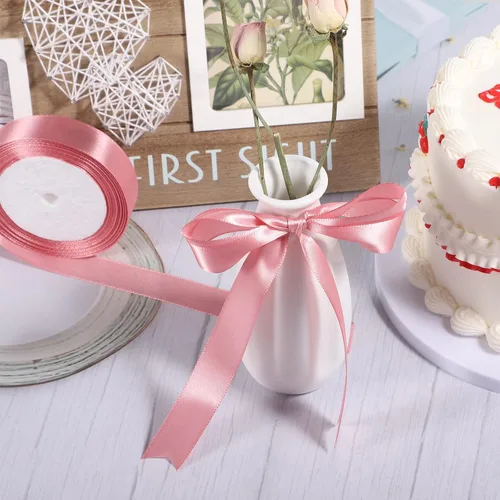Miniatura 3 de Cinta rosa de satén de 1 pulgada para regalos de graduados, ramo de flores Leis, lazos rosados, decoración de bodas, fiestas de bebé, despedida