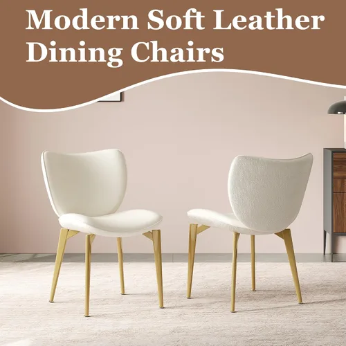 Miniatura 3 de Montary Juego de 2 sillas de comedor, modernas sillas de comedor con patas de acero dorado, elegantes sillas de piel sintética beige con respaldo