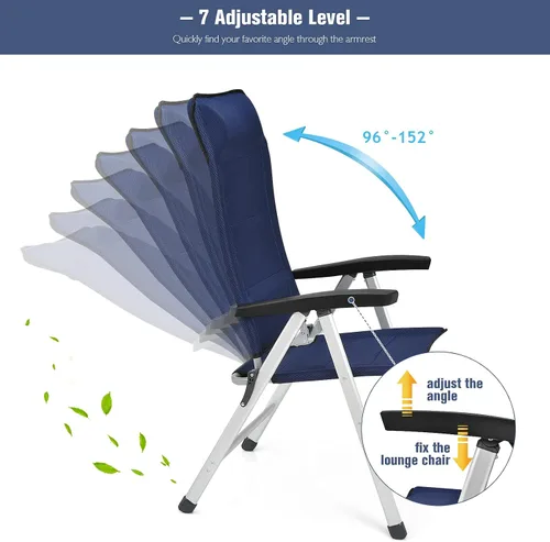 Miniatura 2 de Giantex Juego de 2 sillas de patio, sillas plegables para exteriores, sillón reclinable de respaldo alto con reposacabezas y reposabrazos, 7