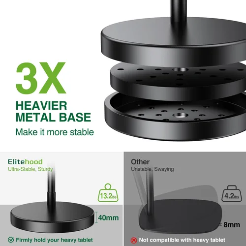 Miniatura 8 de elitehood Soporte de suelo para iPad de diseño diagonal con base resistente, soporte horizontal de 24 pulgadas de brazo largo para cama reclinable