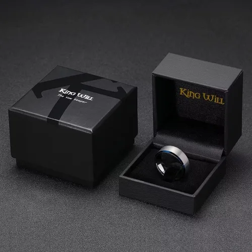 Miniatura 6 de King Will - Anillo de compromiso de boda, carburo de tungsteno, con acabado mate y acabado pulido, unisex, color plateado, negro, azul, oro rosa