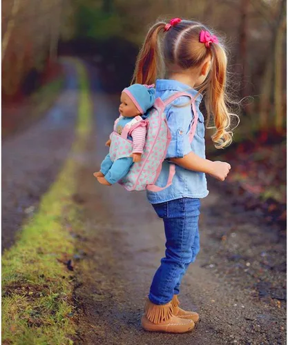Miniatura 2 de Muñeca de bebé suave de 13 pulgadas con mochila transportadora rosa para llevar, bolsillo para maletín para accesorios y ropa