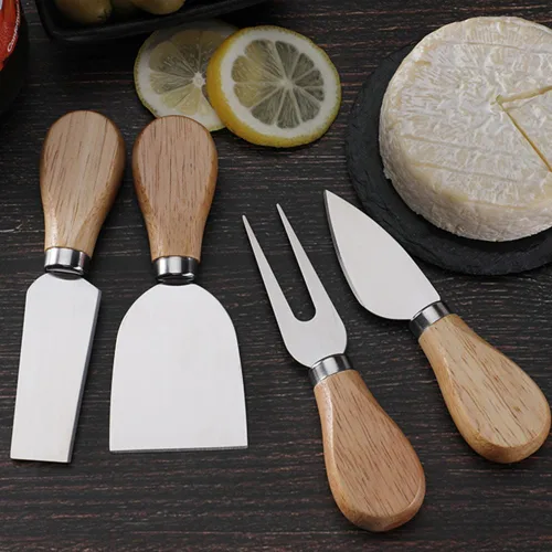 Miniatura 3 de Cuchillos de queso de acero inoxidable con mango de madera, cortadores, para hacer rodajas