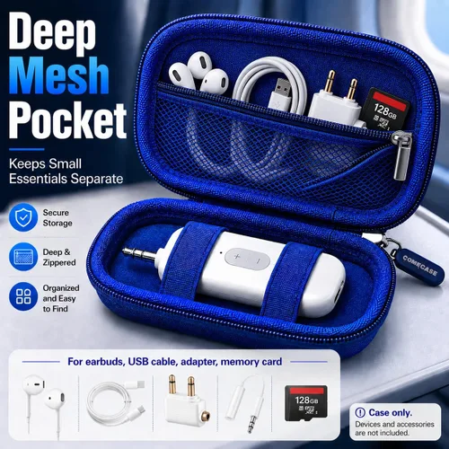 Miniatura 2 de COMECASE Bluetooth Transmitter Case Compatible with AirFly SE/Pro 2/Pro/Duo, Avantree Relay and 1Mii, Hard Travel Organizer with Deep Mesh Pocket