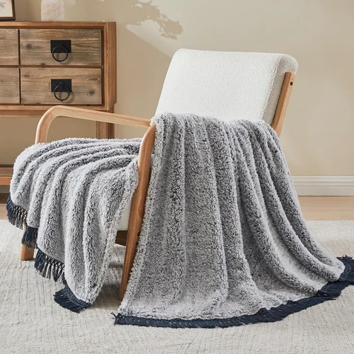 Miniatura 15 de EMME Manta de Forro Polar Sherpa Suave Reversible de Felpa Esponjosa Grande, Manta Bohemia Decorativa Cálida y Ligera para Sofá, Sillón, Dormitorio