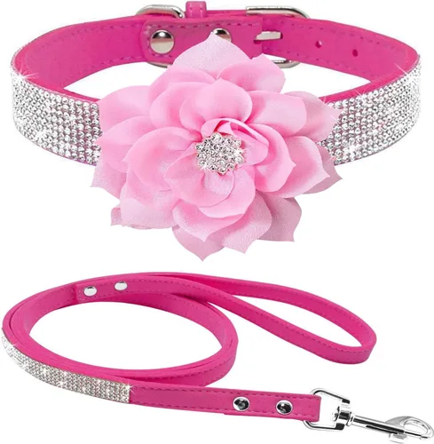 Miniatura 14 de Conjunto de Collar y Correa para Mascotas, Bonito y Deslumbrante de Ante Suave con Diamantes de Imitación de Cristal, Collar y Correa para Gatos