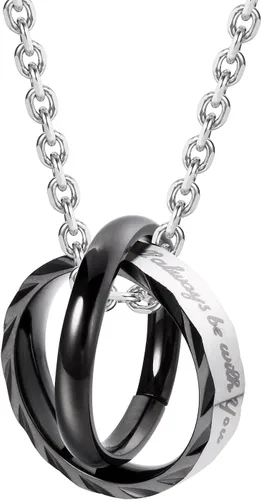 Miniatura 3 de Urban Jewelry Collar con colgante de doble anillo grabado para parejas para él y para ella