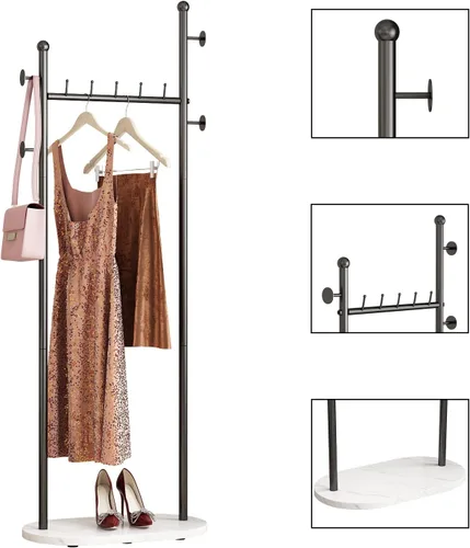 Miniatura 3 de DR.IRON Percheros de ropa negros con base de mármol, percheros modernos independientes negros con estantes para dormitorio, percheros resistentes