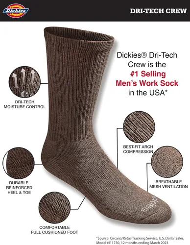 Miniatura 2 de Dickies Men's Dri-tech Essential Moisture Control Crew Socks Multipack