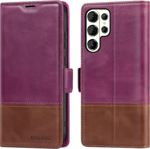 Miniatura 25 de KEZiHOME Funda para Galaxy S23 Ultra, de cuero genuino [bloqueo RFID], funda tipo cartera, ranura para tarjetas con tapa magnética y soporte