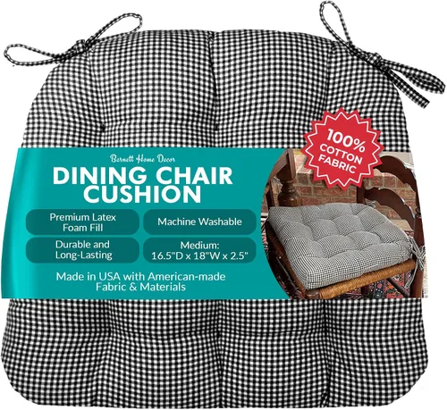 Miniatura 103 de Barnett Home Decor Ticking Stripe Berlin Blue - Almohadilla para silla de comedor con lazos, tamaño mediano 18, relleno de espuma de látex, lavable