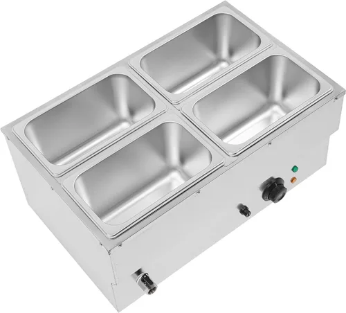 Miniatura 3 de Calentador de sopa de alimentos de 110 V, 4 bandejas, mesa de acero inoxidable de grado alimenticio, encimera comercial, cafetería de bufé, estufa