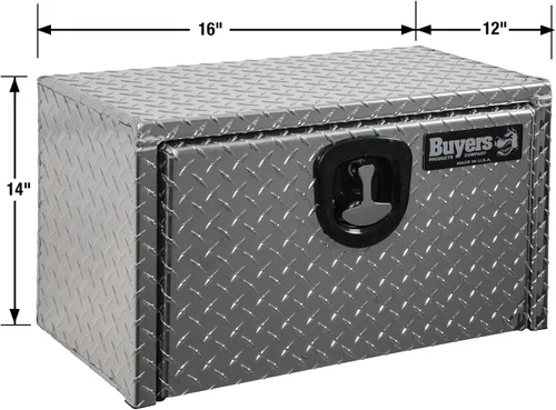 Miniatura 2 de Buyers Products 1705148 - Caja de camión de aluminio diamantado para debajo de la carrocería con pestillo de mango en T, 14 x 12 x 16 pulgadas