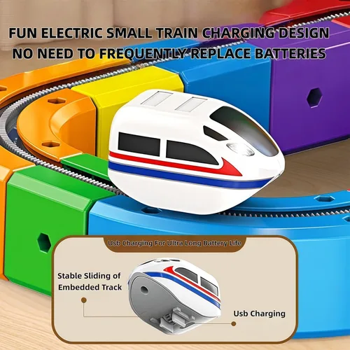 Miniatura 3 de Juego de tren eléctrico, juego de tren de fusión de pista flexible, kits de construcción de pistas de autos de carreras DIY con señales de tren