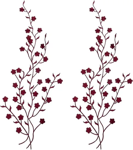 Miniatura 6 de 2 piezas bordadas de flores de ciruelo para coser/planchar en parches decorativos florales para coser cuello busto vestido bolsa, falda, mochilas