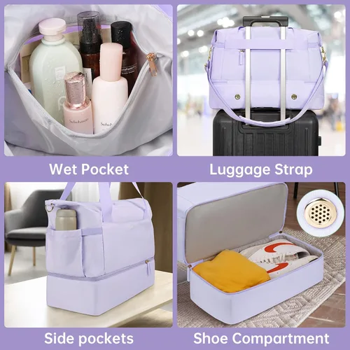 Miniatura 5 de Bolsa de viaje para mujer y hombre, púrpura, (E-Purple), Bolsa de fin de semana con puerto de carga USB